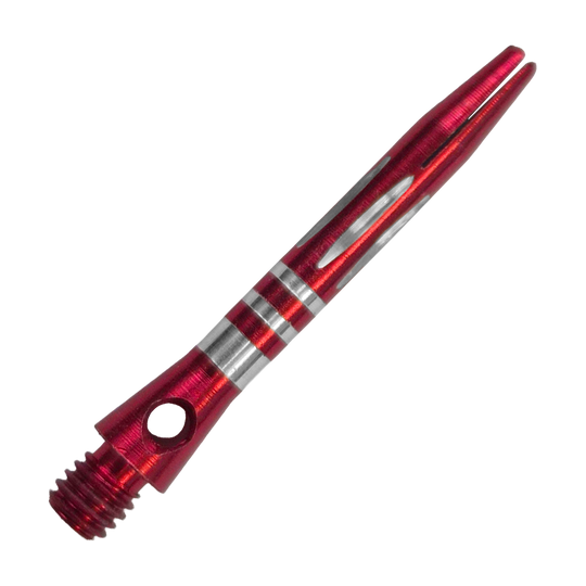 Hier ist der Ringed Diamond Cut Aluminium Shafts - Rot - 35 mm zu sehen. Der Aluminium-Schaft ist rot und mit Ringen versehen.