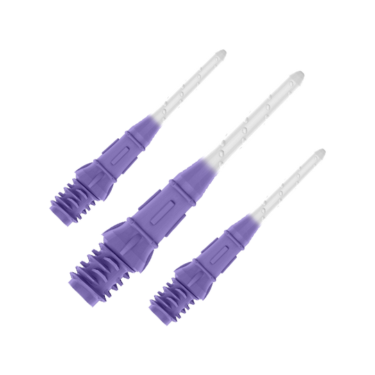 L-Style Premium Two Tone Lippoints (30er Pack)-Lila/Weiß Das Bild zeigt drei lilafarbene Dartspitzen, die nebeneinander angeordnet sind. Die Spitzen haben einen Farbverlauf von Lila zu Weiß.