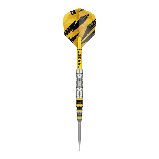 Dieses Bild zeigt Target Buzz 03 Swiss Points Steeldarts aus einer anderen Perspektive. Die Darts zeichnen sich durch ihr präzises Design aus.