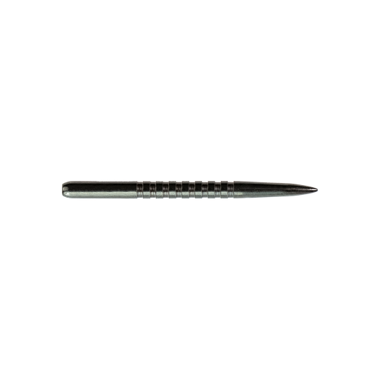 57751_Bulls_GP3_Steeldartspitzen_Schwarz_34mm_2 Das Bild zeigt eine schwarze Steeldartspitze des Modells "Bulls GP3". Die Spitze ist gerade und hat mehrere feine Rillen zur besseren Griffigkeit.