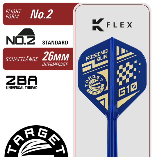 Zu sehen sind die Target Japan Rising Sun GEN 10.5 Swiss Point Steeldarts. Die Darts überzeugen durch ihre spezielle Konstruktion für optimales Werfen.