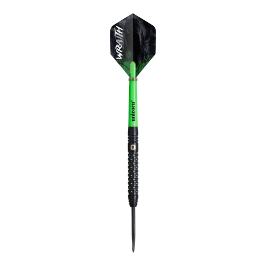 Unicorn Wraith Steeldarts Ein Unicorn Wraith Steeldart ist einzeln zu sehen. Die Struktur und der Schaft sind herausgearbeitet.