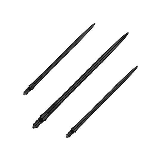 Ein Set schwarzer Dartspitzen mit Rillen, Länge 50 mm. Perfekt zum Austausch bei Softdart-Pfeilen.