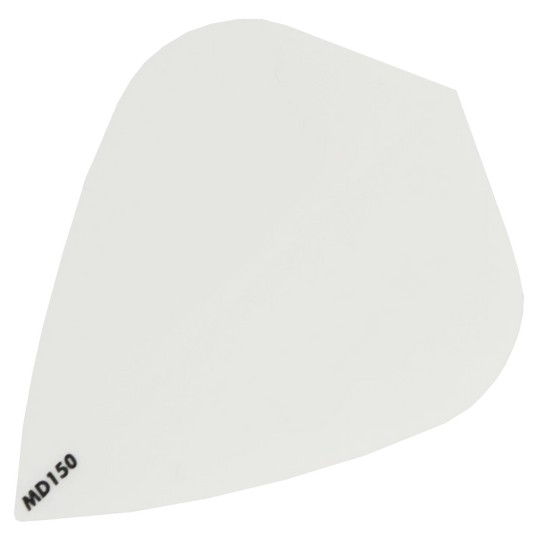 Das Bild zeigt das Produkt „McDart MD150 - Kite Flight“. Es handelt sich um ein weißes Dartflight mit der Aufschrift „MD150“ in einer Ecke.