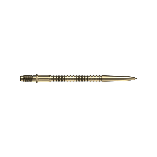 Mission R2.5 Rapid Point GV1 Dartspitzen - Gold Mehrere goldene Dartspitzen mit einer Länge von 35mm sind dargestellt. Sie eignen sich als Ersatzteile für Dartfans.