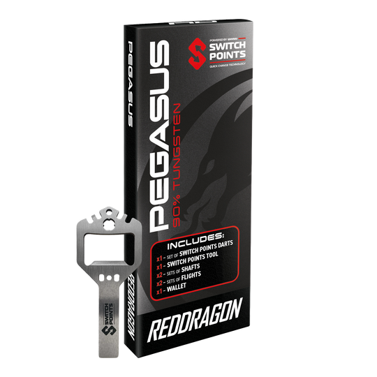 Red Dragon Pegasus Switch Point Steeldarts Das Bild zeigt die Red Dragon Pegasus Switch Point Steeldarts. Die Pfeile sind hochwertig verarbeitet und ideal für Turniere geeignet.
