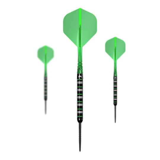 Mission Moldavite Steeldarts - 23g Auf diesem Bild ist ein Set der Mission Moldavite Steeldarts - 23g zu sehen. Das Set besteht aus mehreren Dartpfeilen.
