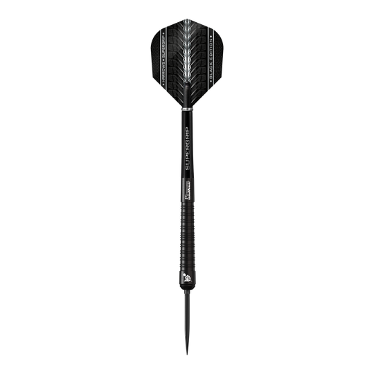 Harrows Supergrip 90 Black Edition Quick Point Steeldarts Diese Abbildung zeigt die Harrows Supergrip 90 Black Edition Quick Point Steeldarts. Die Darts überzeugen durch ihre schwarze Farbgebung und professionelle Verarbeitung.