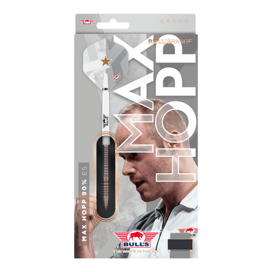 Bulls NL Max Hopp E5 Softdarts - 20g Das Bild zeigt die Bulls NL Max Hopp E5 Softdarts in der Version mit 20 Gramm. Die Darts zeichnen sich durch ihre hochwertige Verarbeitung aus.