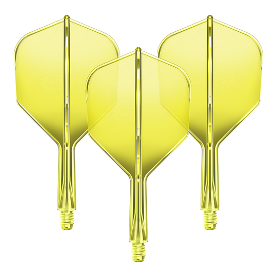 GOAT A1R No6 Flight-Shaft-System - Neon Gelb Ein Flight-Shaft-System GOAT A1R No6 in Neon-Gelb mit 19mm Länge ist zu sehen. Das Set besteht aus Komponenten für Dartpfeile.