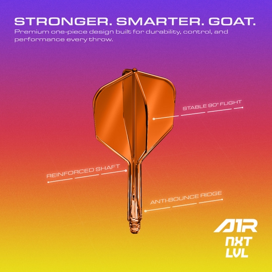 GOAT A1R No6 Flight-Shaft-System - Neon Orange Das GOAT A1R No6 Flight-Shaft-System in Neon Orange ist auf diesem Bild abgebildet. Die farbenfrohe Gestaltung macht es besonders ansprechend für Dartspieler.