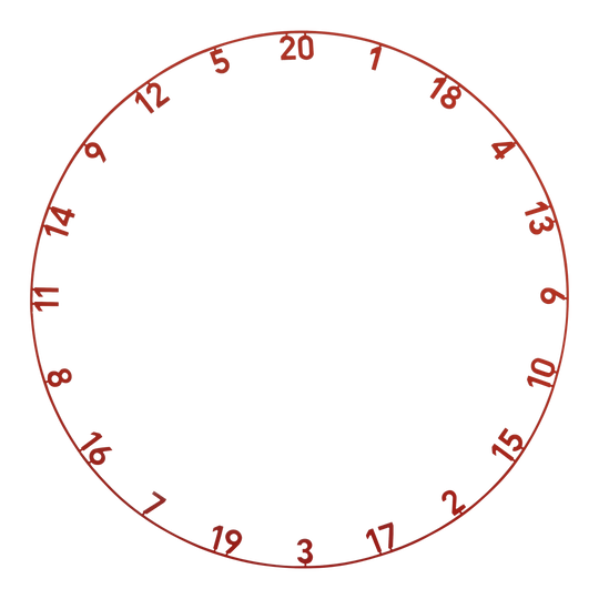 Precise 180 OnePiece Lasercut Zahlenring Das Bild stellt das Produkt ONE1003_Precise180_OnePiece_Lasercut_Zahlenring_FadedRed_1 dar. Es handelt sich vermutlich um einen lasergeschnittenen Zahlenring in Rot für ein Dartboard.