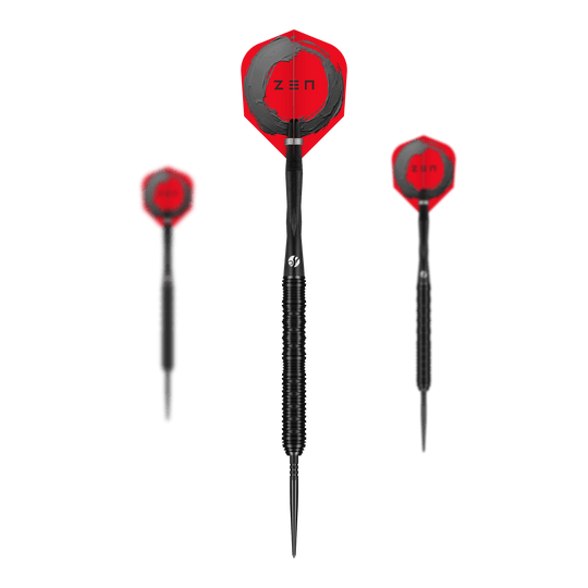 Shot ZEN Straight Turbo Point Steeldarts - 23g Zu sehen ist ein Set der Shot ZEN Straight Turbo Point Steeldarts in 23g. Dieses Darts-Set eignet sich perfekt für anspruchsvolle Dartspieler.