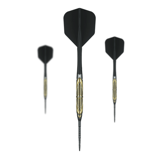 Caliburn Halo H2 Steeldarts - 22,5g Auf dem Foto sind die Caliburn Halo H2 Steeldarts - 22,5g als komplettes Set zu sehen. Die Steeldarts liegen nebeneinander angeordnet.