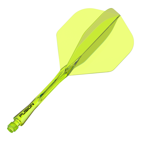 Abgebildet ist das Winmau Fusion Flight Shaft System in Gelb, 34mm. Es handelt sich um ein Dart-Zubehör für Standard Flights und Shafts.