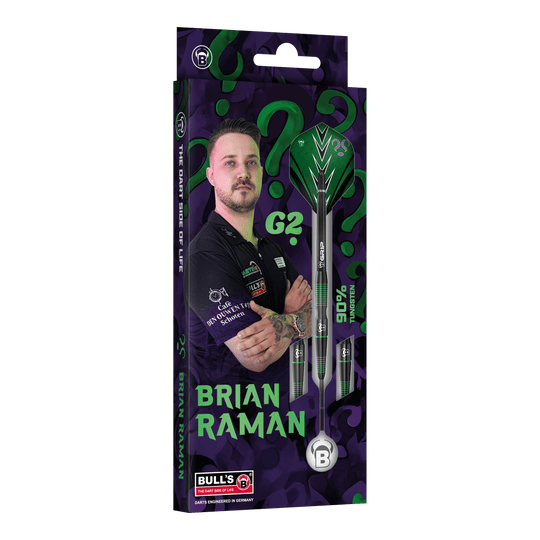 Bulls Brian Raman G2 Steeldarts Das Bild stellt die Bulls Brian Raman G2 Steeldarts dar. Dieses hochwertige Dartprodukt ist beliebt bei Spielern.