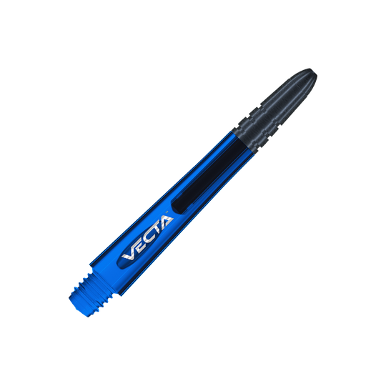 Das Bild zeigt einen blauen Winmau Vecta Shafts. Auf dem Schaft steht der Schriftzug "VECTA" in weißen Buchstaben.