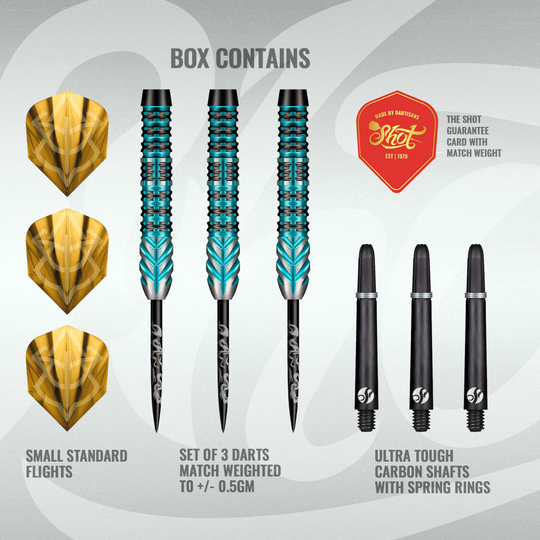 Shot Alchemy Volta Steeldarts Hier sieht man die Shot Alchemy Volta Steeldarts. Diese Steeldarts sind für klassische Dartboards gedacht.