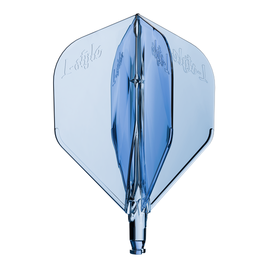 L-Style L-System L1 Ersatzflight Ein transparenter blauer Ersatzflight für Dartpfeile wird dargestellt. Die Struktur ist gleichmäßig.
