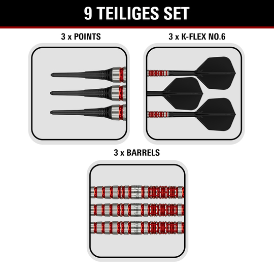 Target Black Marque Spinel Softdarts - 21,5g Abgebildet sind Target Black Marque Spinel Softdarts mit einem Gewicht von 21,5g. Sie zeichnen sich durch eine edle Optik und hohe Qualität aus.
