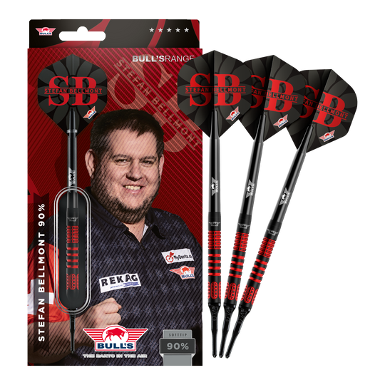 Bulls NL Stefan Bellmont 90 Softdarts - 20g Auf dem Bild sind die Bulls NL Stefan Bellmont 90 Softdarts - 20g komplett zu sehen. Diese Darts bieten Präzision und gute Spielbarkeit.