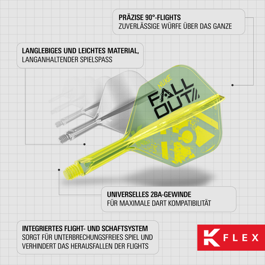 Die Abbildung zeigt Target K-Flex Luke Littler Fallout No6 Flights. Sie sind Teil einer Dartpfeil-Ausrüstung.