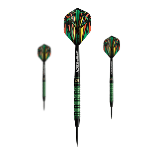 GOAT Athlete Green Tungsten Steeldarts Dieses Bild zeigt die GOAT Athlete Green Tungsten Steeldarts. Auf dem Foto ist die grüne Variante der Steeldarts zu sehen.