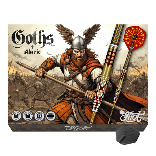 Shot Goths Alaric Turbo Point Steeldarts - 23g Hier sieht man die Shot Goths Alaric Turbo Point Steeldarts - 23g. Sie sind ideal für Präzision und Kontrolle.