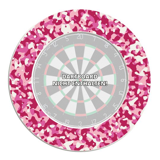Abbildung des DBS-CAMO5 McDart Camo Dartboard Surround in Pink. Es schützt die Wand um das Dartboard vor Pfeilen.