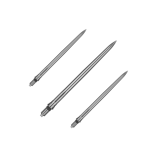 Das Bild zeigt glatte silberne Dartspitzen mit einer Länge von 40mm. Dies ist ein Set von Dartspitzen, geeignet für verschiedene Dartscheiben.