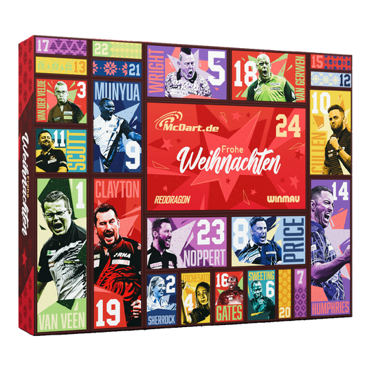 McDart Steel-Darts Adventskalender 2026 Der McDart Steel-Darts Adventskalender 2026 ist abgebildet. Er enthält verschiedene Überraschungen für Dart-Fans.