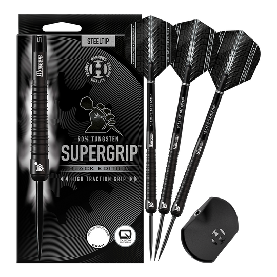 Harrows Supergrip 90 Black Edition Quick Point Steeldarts Harrows Supergrip 90 Black Edition Quick Point Steeldarts zeigen ein edles schwarzes Aussehen. Sie sind perfekt für ambitionierte Dartspieler geeignet.