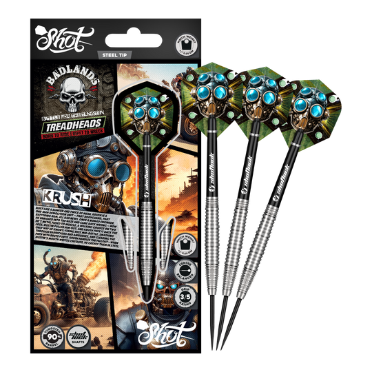 Shot Badlands Krush Steeldarts Dargestellt ist das komplette Shot Badlands Krush Steeldarts Set. Das Produkt ist ideal zum gezielten Werfen.
