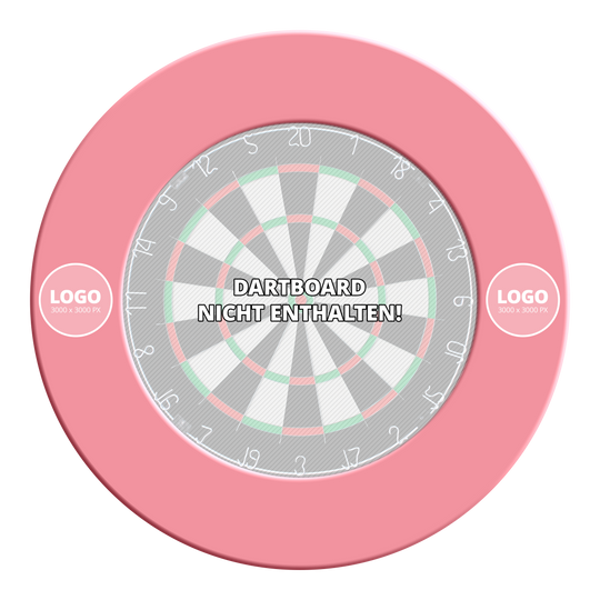 Surround mit Wunschdruck Auf dem Bild ist eine pinke Dartboard-Umrandung mit Platz für ein Wunschlogo zu sehen. In der Mitte steht: "Dartboard nicht enthalten!"