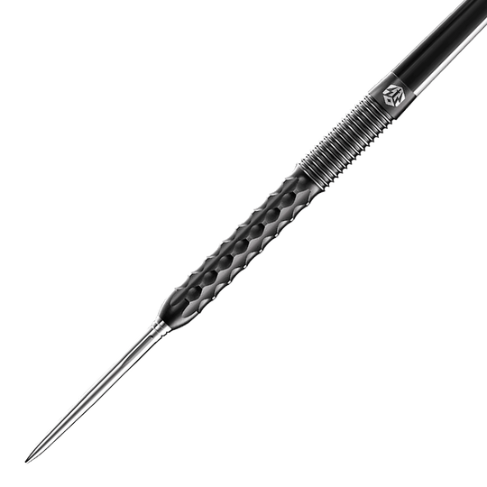 Caliburn Sword S1 Steeldarts Das Bild zeigt einen Caliburn Sword S1 Steeldart. Der Dartpfeil hat eine silberne Spitze und einen schwarz strukturierten Griff.