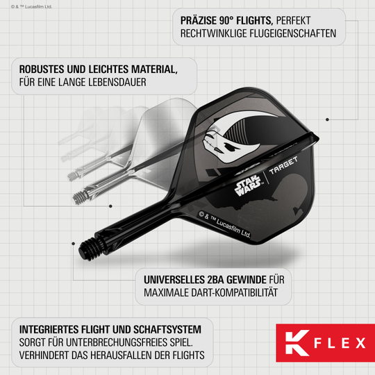 Target Star Wars K-Flex-Set Mandalorian No2 Standard Flights Abgebildet ist das Target Star Wars K-Flex-Set Mandalorian No2 Standard Flights. Die Flights sind im Mandalorian-Stil gestaltet und eignen sich für Star Wars Fans.