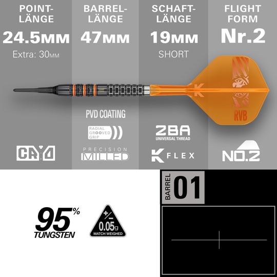 Target Raymond Van Barneveld 95K Softdarts - 20g Target Raymond Van Barneveld 95K Softdarts - 20g