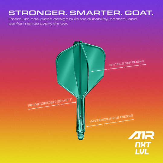 GOAT A1R No6 Flight-Shaft-System - Grün Das Bild zeigt das GOAT A1R No6 Flight-Shaft-System in Grün. Es handelt sich um ein Dartzubehör für professionelle oder Hobbyspieler.