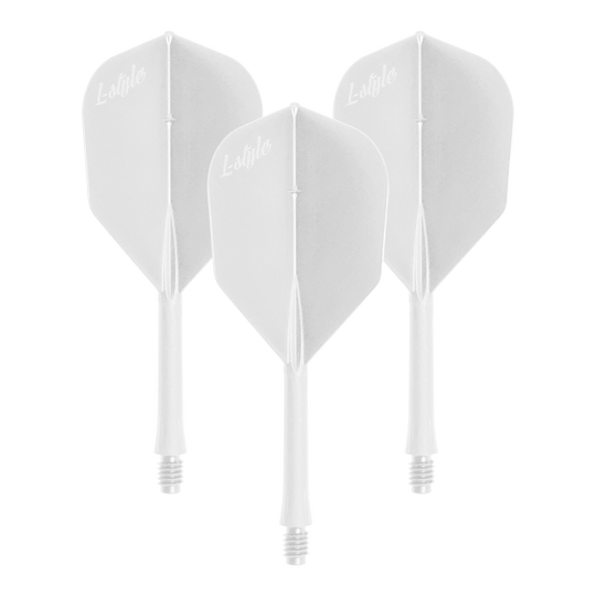 Das Bild zeigt ein Set von weißen Dart-Flights. Die Datei heißt LSF-901_L-Style_BarFlight_Wei_1Set.