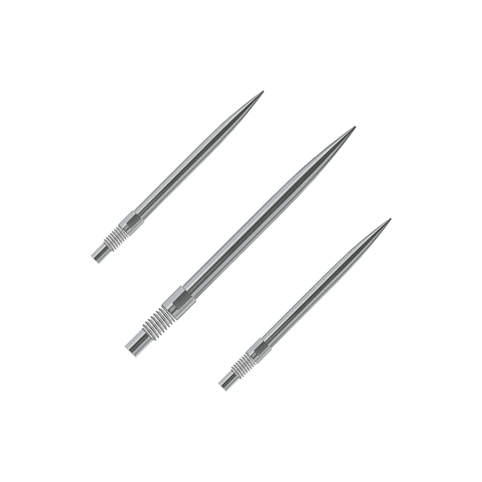 Harrows Quick Point Dartspitzen - Silber Gezeigt wird ein Set Harrows QuickPoint Dartspitzen in Silber mit 30mm Länge. Dieses Bild verdeutlicht den Lieferumfang der Dartspitzen.