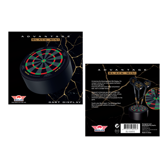 Bulls NL Advantage Black Mini Dart Display Darthalter Das Bild zeigt den Bulls NL Advantage Black Mini Dart Display Darthalter. Der Halter ist ideal zur Ausstellung von Mini-Darts.