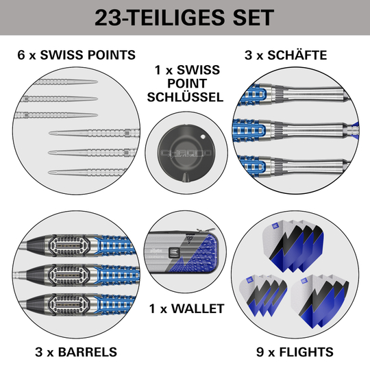 Target Phil Taylor Power X Chrono Swiss Points Steeldarts Abgebildet sind die Target Phil Taylor Power X Chrono Swiss Points Steeldarts. Das Produkt eignet sich ideal für Dartliebhaber.