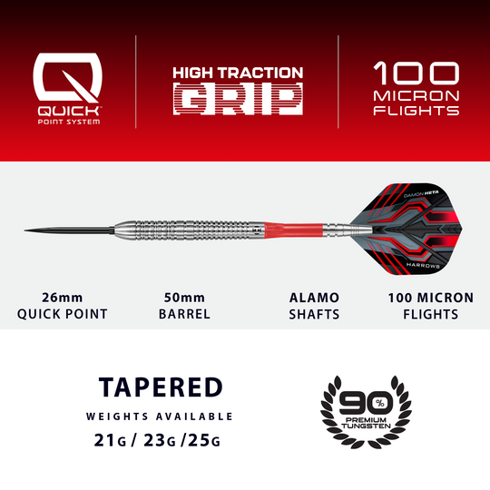Harrows Damon Heta Natural Quick Point - 23g Das Bild zeigt den Harrows Damon Heta Natural Quick Point Steeldart. Der Dart ist ideal für Spieler, die Wert auf Präzision und Design legen.