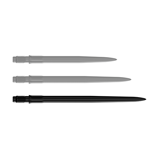 Mission R2.5 Rapid Point SM1 Dartspitzen - Schwarz Abgebildet ist eine einzelne schwarze Dartspitze mit einer Länge von 40mm. Es handelt sich um Mission R25 Rapid Point SM1 Dartspitzen.