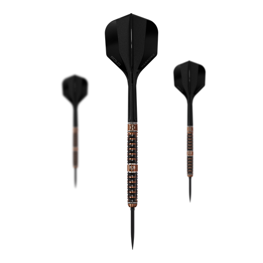 Harrows Wolfram Trinity Quick Point Steeldarts Das Bild zeigt die Harrows Wolfram Trinity Quick Point Steeldarts. Ein Satz Steeldarts mit moderner Optik ist abgebildet.
