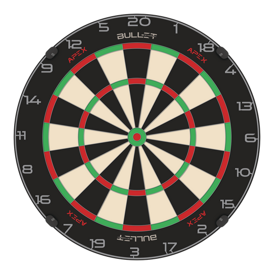 Bullet Apex Steeldartboard Abgebildet ist das Bullet Apex Steeldartboard. Das Produkt wird deutlich dargestellt.