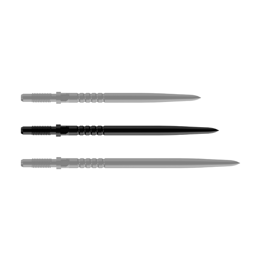 Zu sehen ist eine einzelne Dartspitze in Schwarz. Es handelt sich um BullsNL Convertible Points mit Ringed Grip, 36mm.