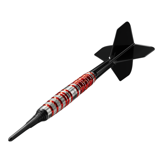 Target Black Marque Spinel Softdarts - 21,5g ist ein Softdart für höchste Ansprüche. Zu sehen ist die charakteristische schwarze Optik mit markantem Spinel Design.