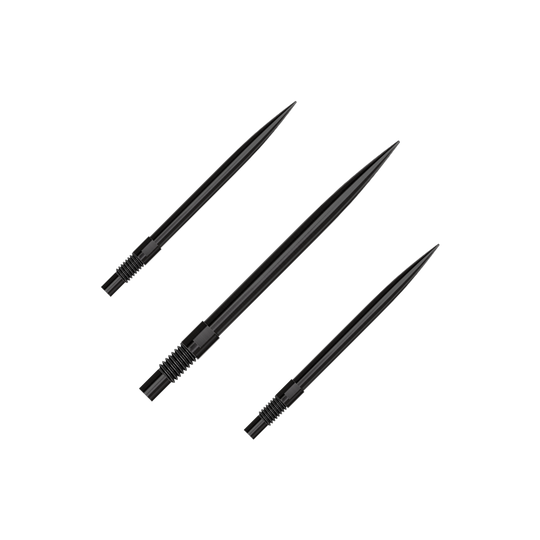 Harrows Quick Point Dartspitzen - Schwarz Das Bild zeigt das Produkt 'QP23974_Harrows_QuickPoint_Dartspitzen_Schwarz_30mm_1Set'. Es handelt sich um ein Set schwarzer Dartspitzen.