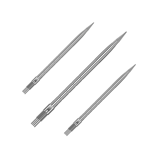 Harrows Quick Point Micro Ridge Dartspitzen - Silber Das Bild zeigt QP28023 Harrows Quick Point MicroRidge Dartspitzen Silber 40mm 1Set. Es handelt sich um Ersatz-Dartspitzen für Darts in silberner Farbe.